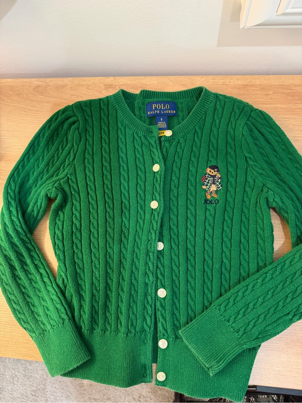 Polo by Ralph Lauren Green Cable-Knit bear Cardigan